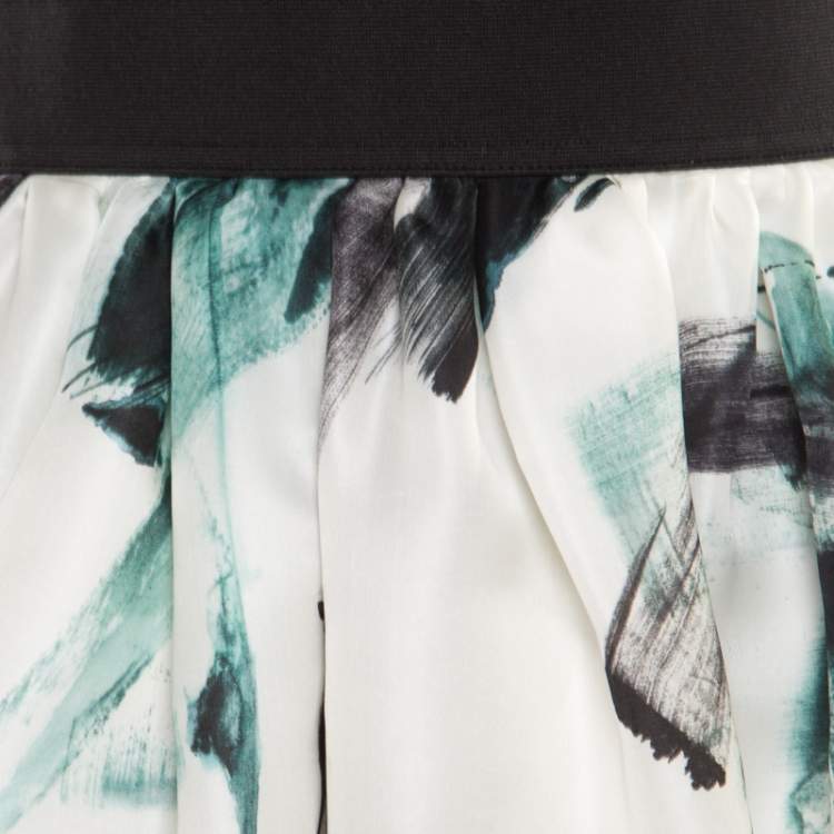 Pre Owned Dolce & Gabbana White Brushstroke Printed Organza Midi Skirt M