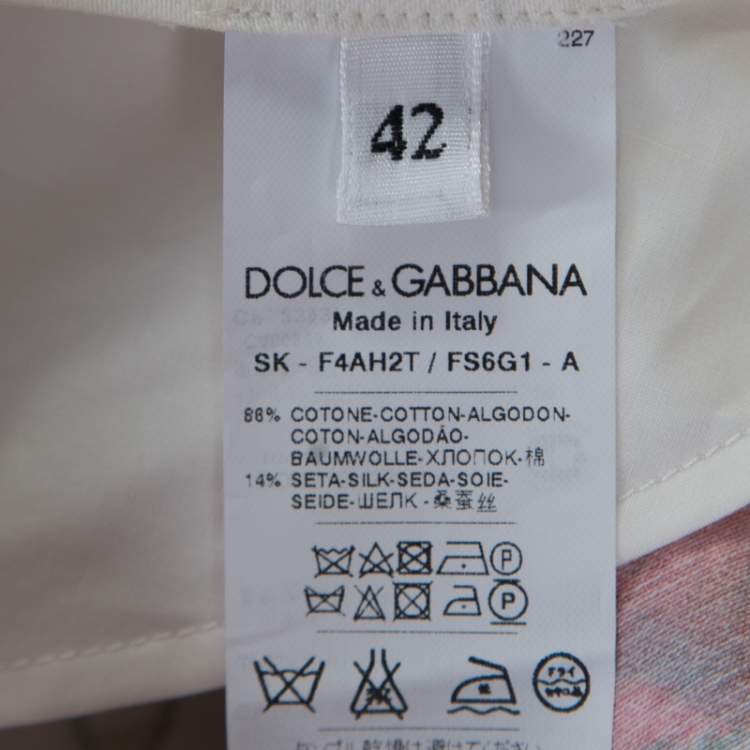 Pre Owned Dolce & Gabbana White and Red Floral Printed Cotton and Silk Pleated Skirt M