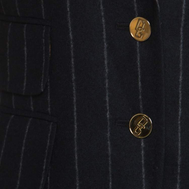 Pre Owned Dolce & Gabbana Navy Blue and Grey Striped Wool Tailored Blazer S