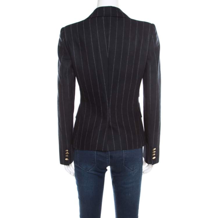 Pre Owned Dolce & Gabbana Navy Blue and Grey Striped Wool Tailored Blazer S