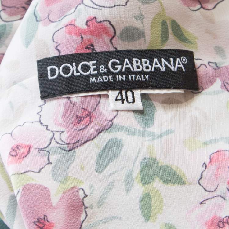 Pre Owned Dolce & Gabbana White Floral Printed Neck Tie Detail Blouse S
