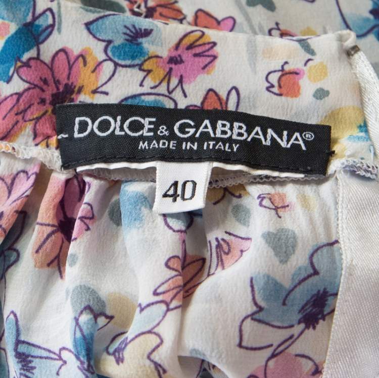 مملوكة مسبقًا Dolce & Gabbana White Floral Printed Gathered Puff Sleeve Blouse S