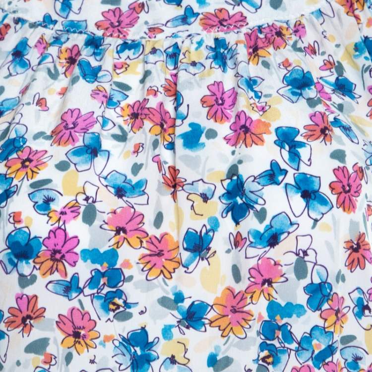 مملوكة مسبقًا Dolce & Gabbana White Floral Printed Gathered Puff Sleeve Blouse S