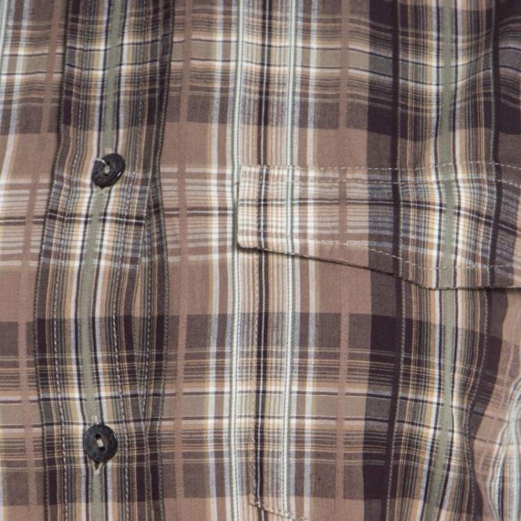 Pre Owned Dolce & Gabbana Brown Checked Cotton Organza Trim Shirt S