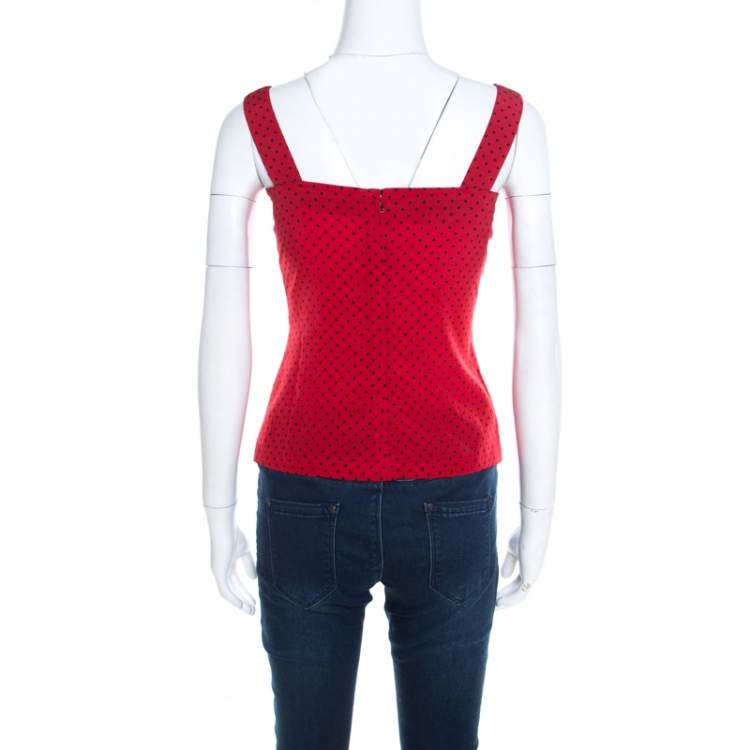 Pre Owned Dolce & Gabbana Red Polka Dotted Silk Sleeveless Top S
