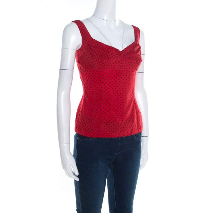 Pre Owned Dolce & Gabbana Red Polka Dotted Silk Sleeveless Top S