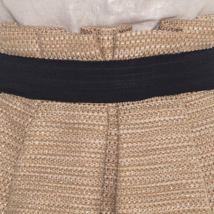 Pre Owned Dolce & Gabbana Gold Foil Print Bodice Sleeveless Tweed Dress S 