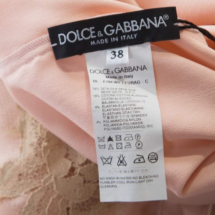 Pre Owned Dolce & Gabbana Peach Satin Silk Lace Trimmed Kimono Sleeve Blouse S