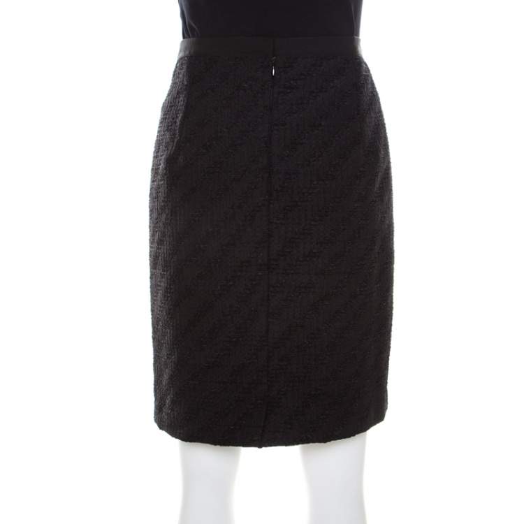 Pre Owned Dolce & Gabbana Black Textured Jacquard Leopard Print Lined Skirt M