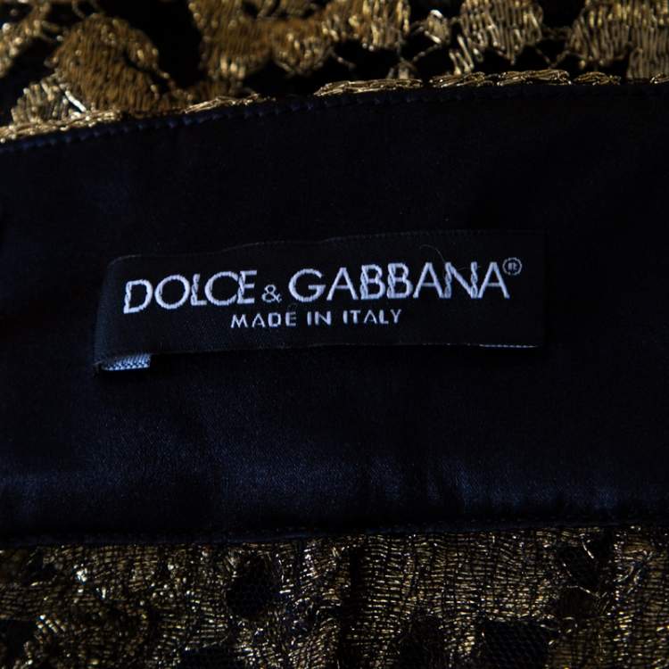 Pre Owned Dolce & Gabbana Metallic Gold Lace Overlay Scalloped Mini Skirt S