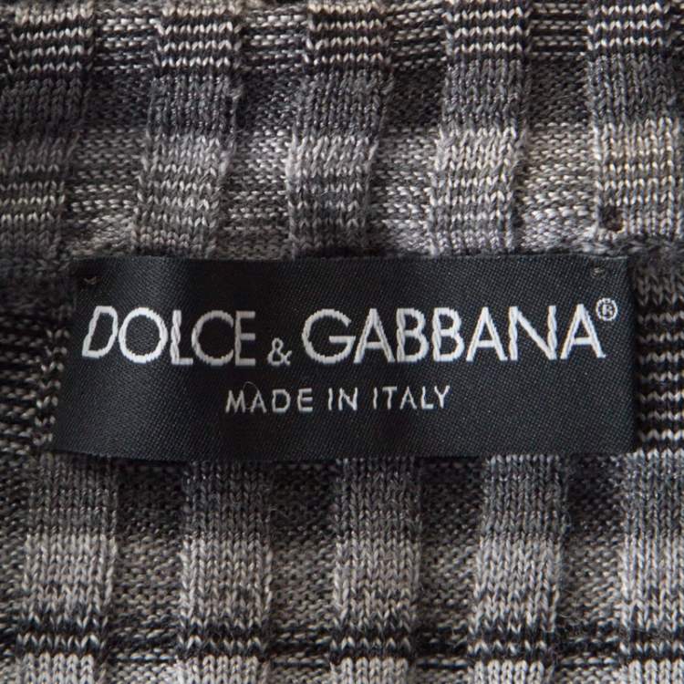 Pre Owned Dolce & Gabbana Grey Ribbed Knit Stripe Long Sleeve Sweater Top M