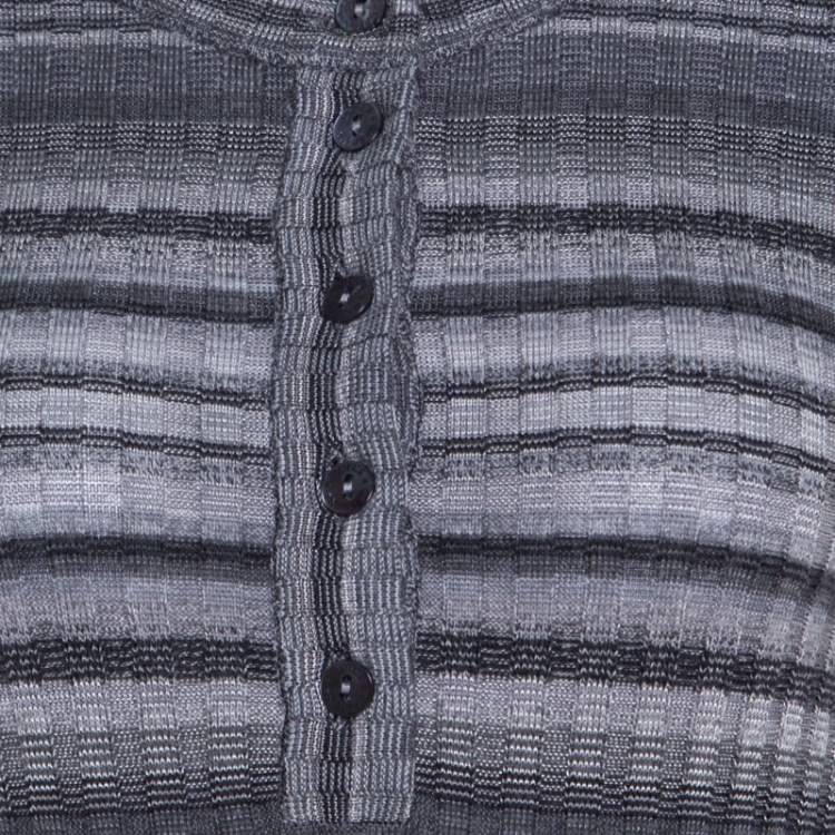Pre Owned Dolce & Gabbana Grey Ribbed Knit Stripe Long Sleeve Sweater Top M