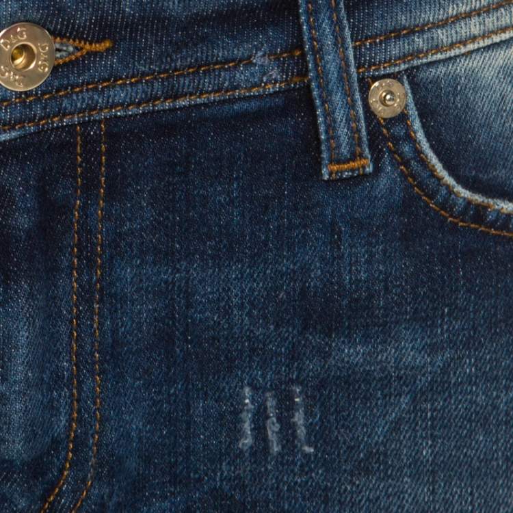 Pre Owned Dolce & Gabbana Indigo Washed Denim Distressed Frayed Edge Mini skirt S