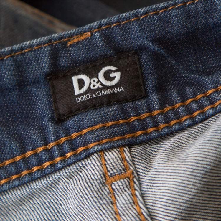 Pre Owned Dolce & Gabbana Indigo Dark Wash Denim Cuffed Hem Shorts S