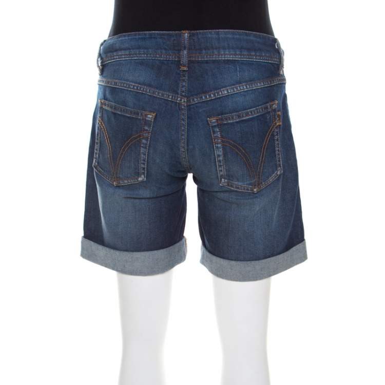 Pre Owned Dolce & Gabbana Indigo Dark Wash Denim Cuffed Hem Shorts S