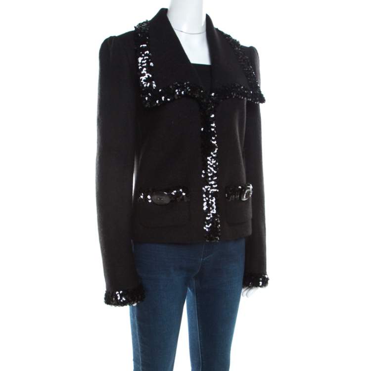 Pre Owned Dolce & Gabbana Black Wool Sequined Edge Blazer M