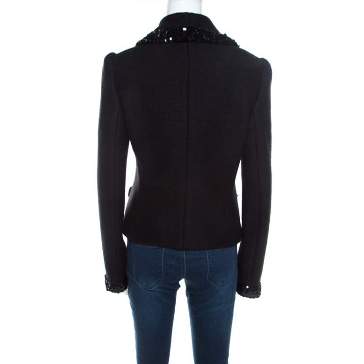 Pre Owned Dolce & Gabbana Black Wool Sequined Edge Blazer M