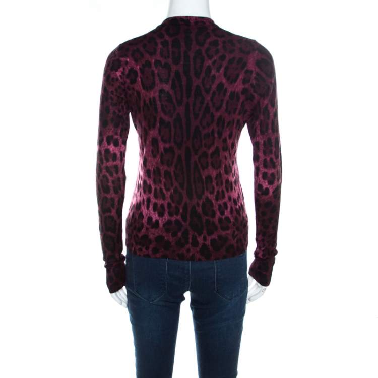 مملوكة مسبقًا Dolce & Gabbana Mulberry Purple Leopard Print Wool Sweater Top S