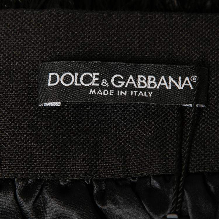Pre Owned Dolce & Gabbana Black Textured Fringed Mini Skirt S