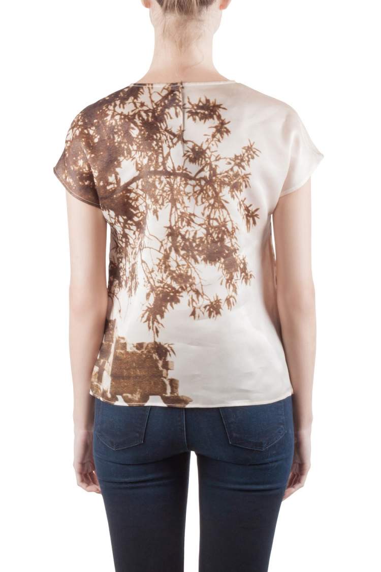 مملوكة مسبقًا Dolce & Gabbana Sepia Brown Ruins Print Silk Boxy Blouse S