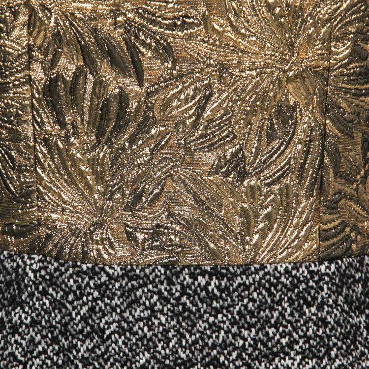Pre Owned Dolce & Gabbana Colorblock Gold Brocade and Tweed Sleeveless Dress S