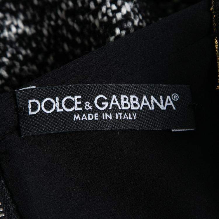 Pre Owned Dolce & Gabbana Colorblock Gold Brocade and Tweed Sleeveless Dress S