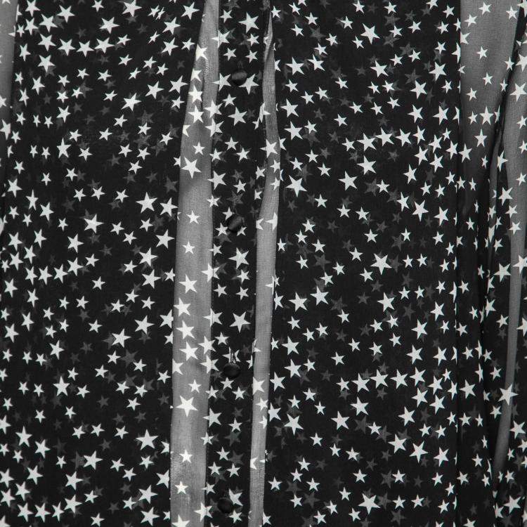 Pre Owned Dolce & Gabbana Black and White Star Print Neck Tie Detail Blouse M