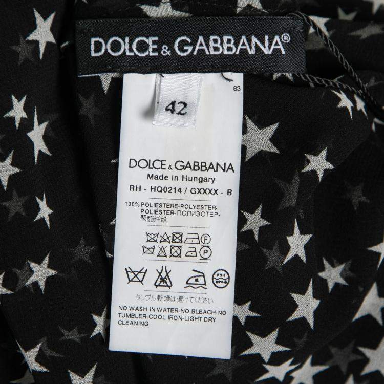 Pre Owned Dolce & Gabbana Black and White Star Print Neck Tie Detail Blouse M