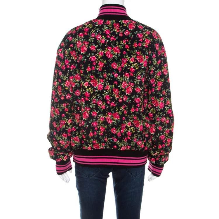 Pre Owned Dolce & Gabbana Pink Crepe Floral Print Oversized Bomber Jacket S