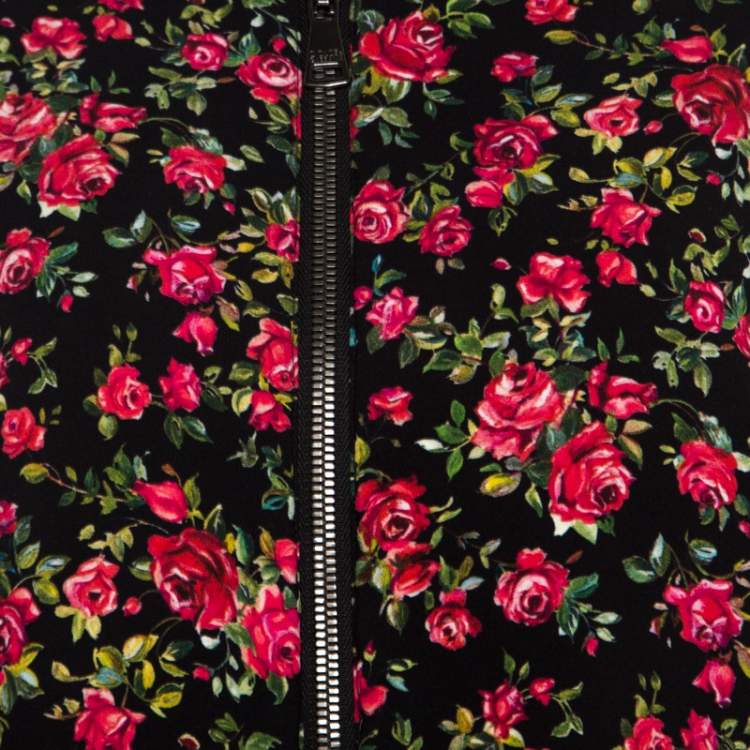 Pre Owned Dolce & Gabbana Pink Crepe Floral Print Oversized Bomber Jacket S
