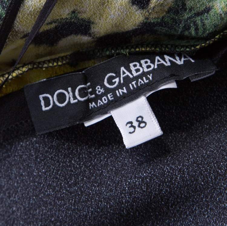 Pre Owned Dolce & Gabbana Black and Yellow Floral Acacia Print Long Sleeve Top S