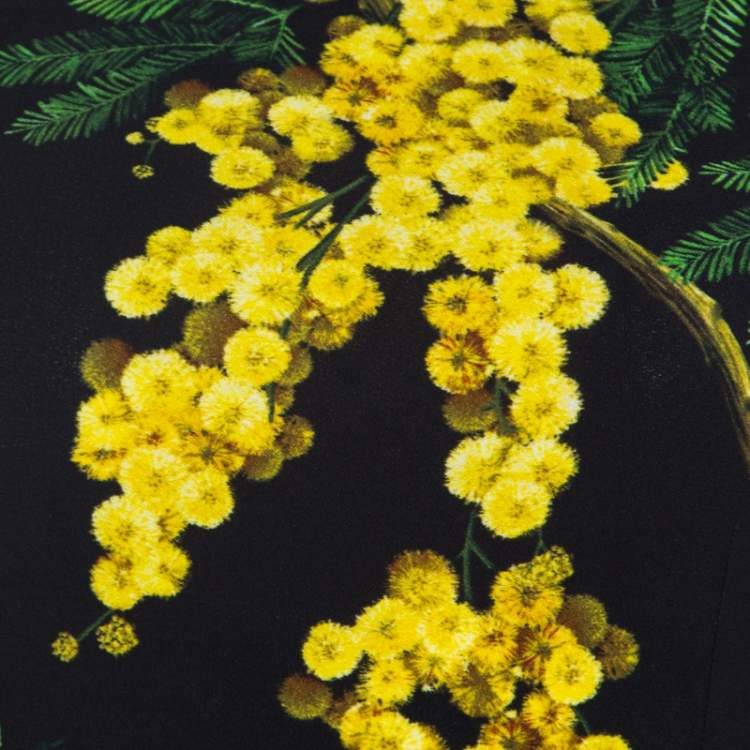 Pre Owned Dolce & Gabbana Black and Yellow Floral Acacia Print Long Sleeve Top S