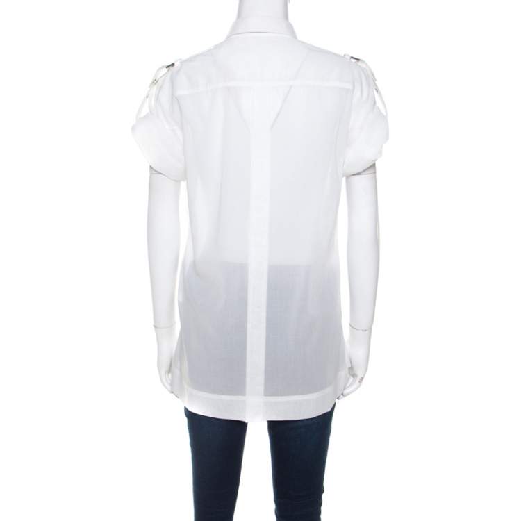 Pre Owned Dolce & Gabbana White Cotton Voile Metal Button Front Shirt M