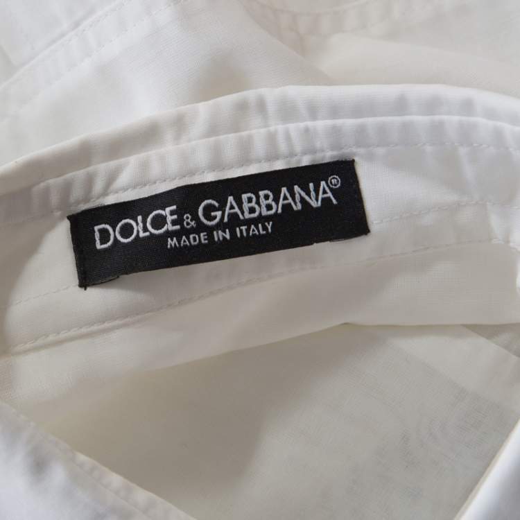 Pre Owned Dolce & Gabbana White Cotton Voile Metal Button Front Shirt M