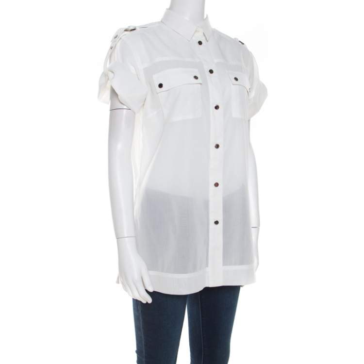 Pre Owned Dolce & Gabbana White Cotton Voile Metal Button Front Shirt M