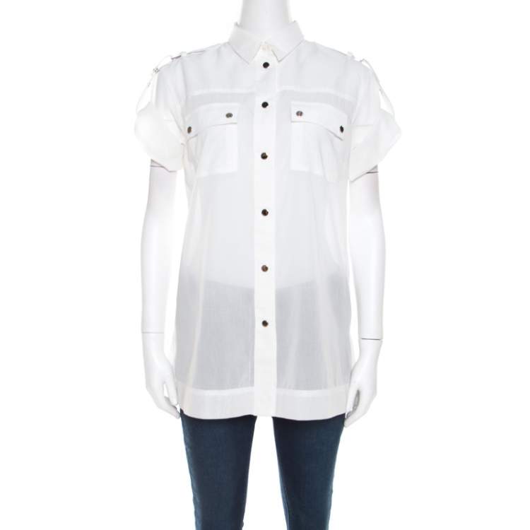 Pre Owned Dolce & Gabbana White Cotton Voile Metal Button Front Shirt M
