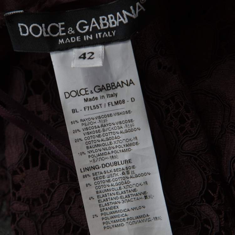 Pre Owned Dolce & Gabbana Brown Lace Three Quarter Sleeve Tunic Top M 
