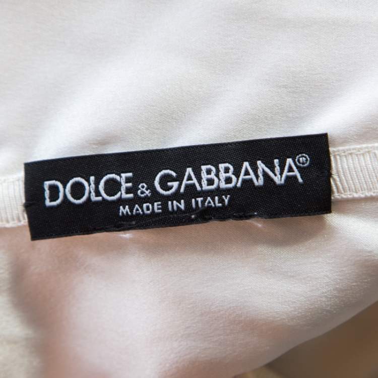 Pre Owned Dolce & Gabbana White and Black Musical Note Printed Silk Strapless Dress S
