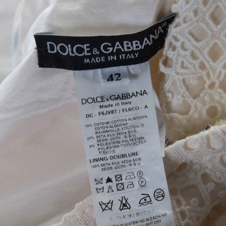 Pre Owned Dolce & Gabbana Cream Lace Waist Bow Detail Maxi Dress M 