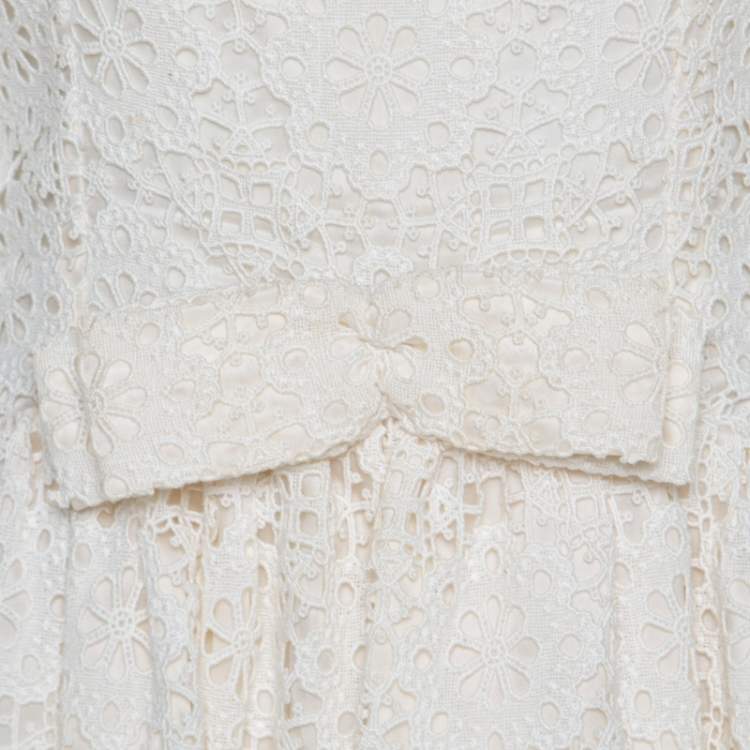 Pre Owned Dolce & Gabbana Cream Lace Waist Bow Detail Maxi Dress M 