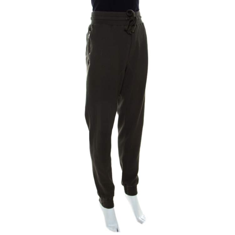 Pre Owned Dolce & Gabbana Military Green Waffle Knit Jogger Pants L 