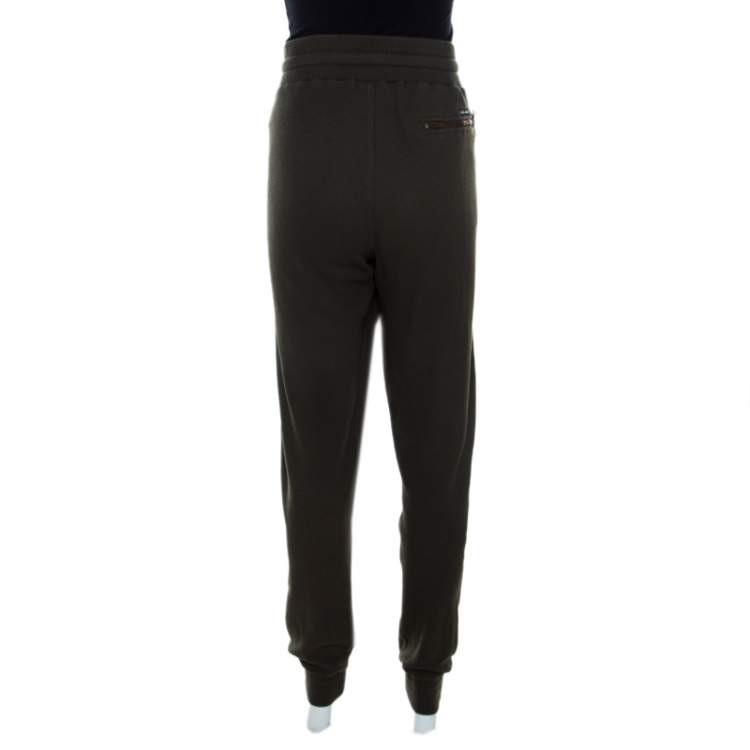 Pre Owned Dolce & Gabbana Military Green Waffle Knit Jogger Pants L 