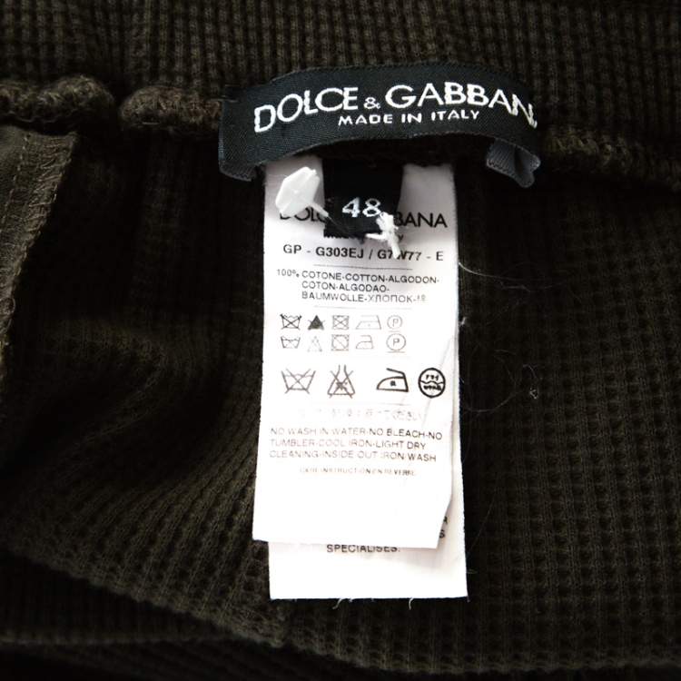 Pre Owned Dolce & Gabbana Military Green Waffle Knit Jogger Pants L 