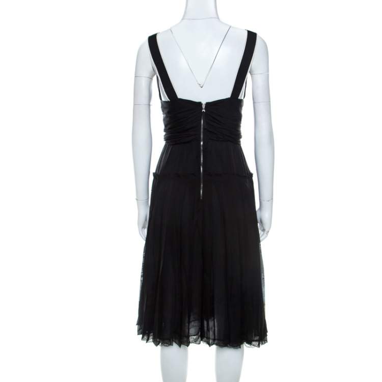 Pre Owned Dolce & Gabbana Black Silk Elasticized Strap Detail Dress M 