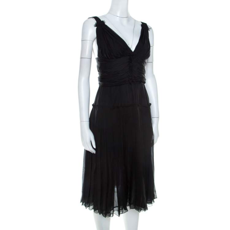 Pre Owned Dolce & Gabbana Black Silk Elasticized Strap Detail Dress M 