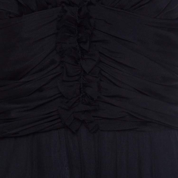 Pre Owned Dolce & Gabbana Black Silk Elasticized Strap Detail Dress M 