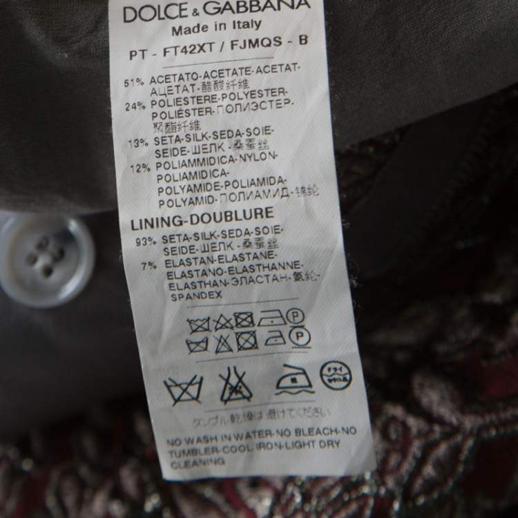 Pre Owned Dolce & Gabbana Burgundy Lurex Floral Silk Jacquard Cropped Pants M