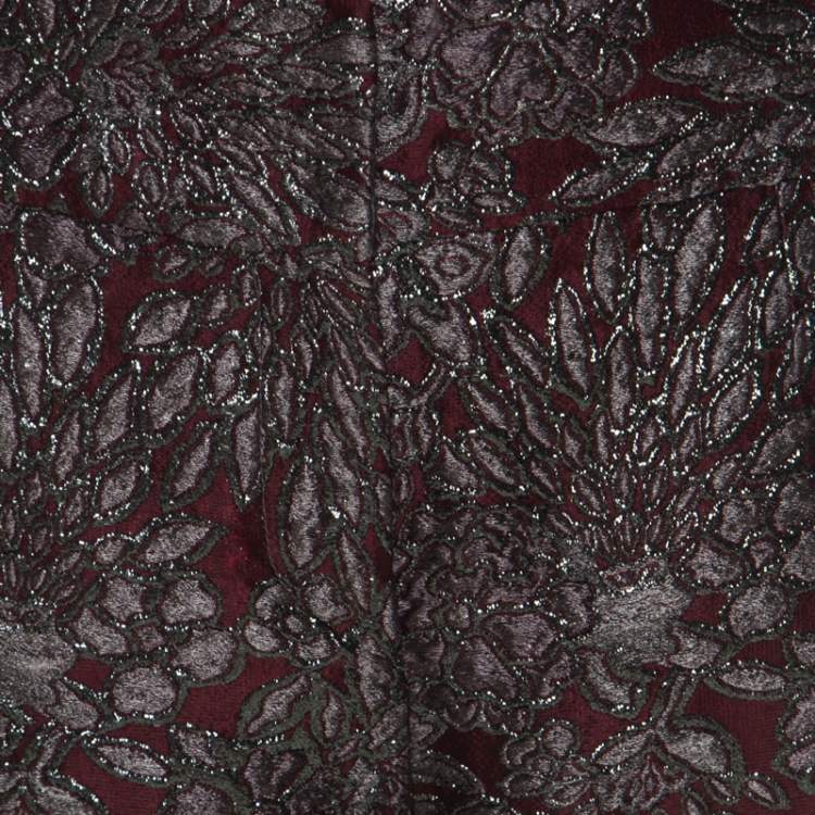 Pre Owned Dolce & Gabbana Burgundy Lurex Floral Silk Jacquard Cropped Pants M