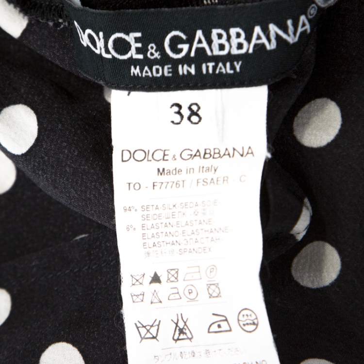 Pre Owned Dolce & Gabbana Black and White Polka Dot Printed Silk Bow Detail Top S 