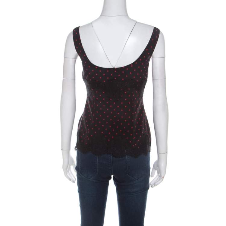 Pre Owned Dolce & Gabbana Black and Red Polka Dot Silk Sleeveless Camisole Top S 